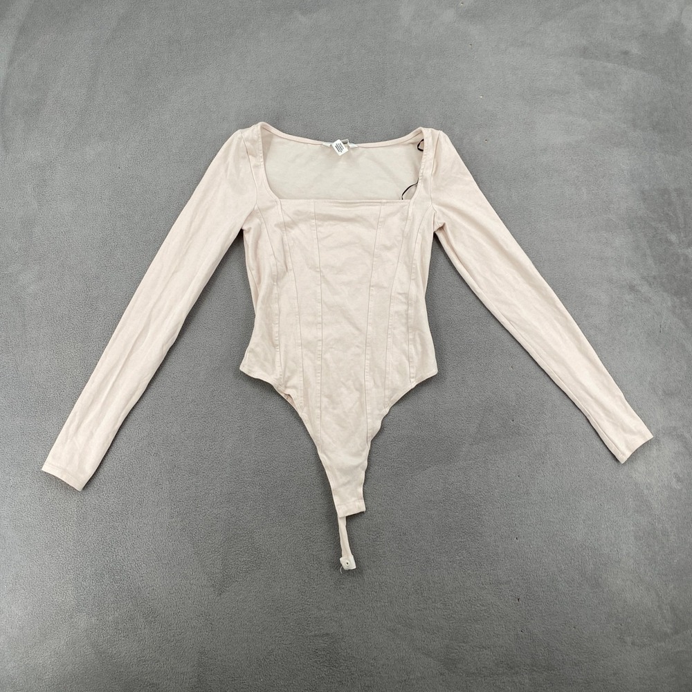 HM Womens XS Pink Long Sleeve Corset Seam Square Neck Bodysuit 1123802 6
